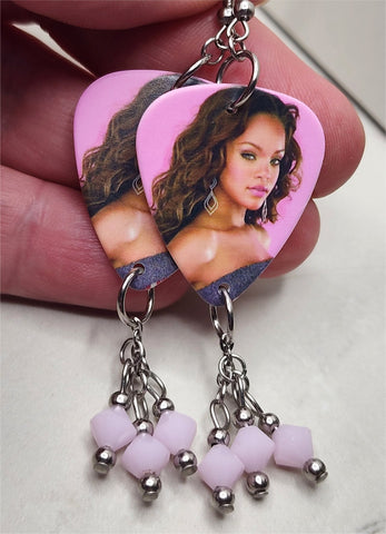 Rihanna Pick Earrings with Rose Alabaster Swarovski Crystal Dangles