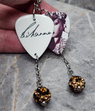 Rihanna Guitar Pick Earrings with Cheetah Print Pave Bead Dangles