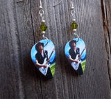 Stevie Ray Vaughan Guitar Pick Earrings with Olivine Green Swarovski Crystals