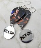 Stevie Ray Vaughan Guitar Pick Earrings with Rock On Charm Dangles