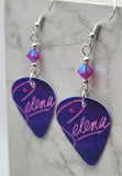 Selena Logo Guitar Pick Earrings with Fuchsia ABx2 Swarovski Crystals