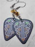 Shamrock Celtic Theme Guitar Pick Earrings with Metallic Gold Swarovski Crystals