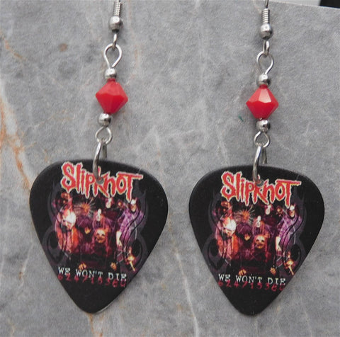 Slipknot We Won't Die Guitar Pick Earrings with Red Swarovski Crystals
