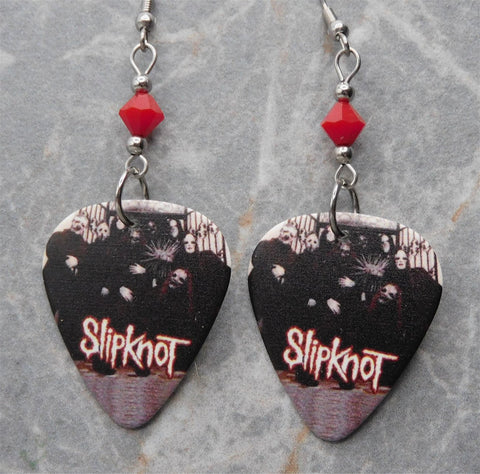 Slipknot Guitar Pick Earrings with Opaque Red Swarovski Crystals
