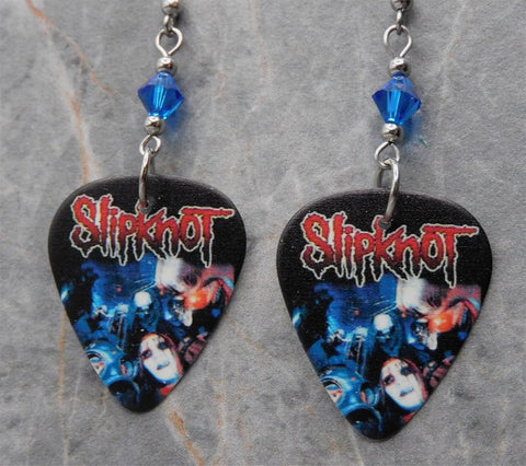 Slipknot Guitar Pick Earrings with Capri Blue Swarovski Crystals