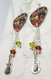 Slipknot Wait and Bleed Guitar Pick Earrings with Guitar Charm and Swarovski Crystal Dangles
