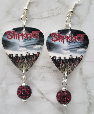 Slipknot All Hope Is Gone Guitar Pick Earrings with Dark Red Pave Bead Dangles