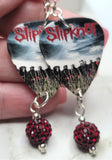 Slipknot All Hope Is Gone Guitar Pick Earrings with Dark Red Pave Bead Dangles