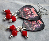 Slipknot We Won't Die Guitar Pick Earrings with Opaque Red Swarovski Crystal Dangles