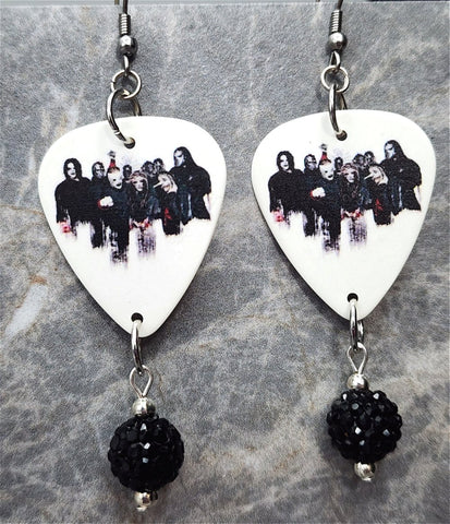 Slipknot Guitar Pick Earrings with Black Pave Bead Dangles