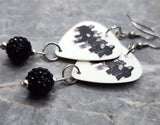 Slipknot Guitar Pick Earrings with Black Pave Bead Dangles