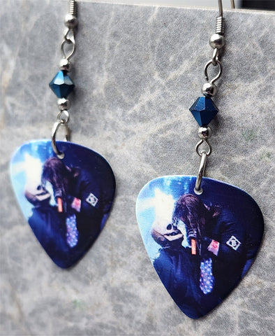 Slipknot Guitar Pick Earrings with Metallic Blue Swarovski Crystals