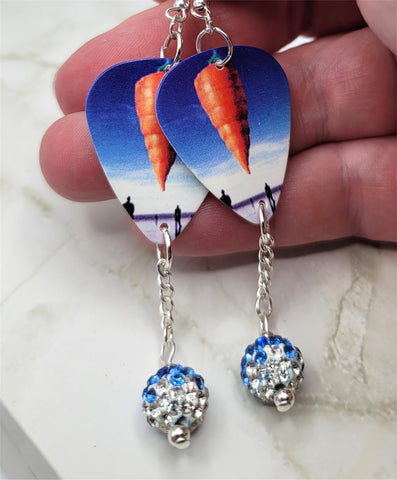 Styx Cyclorama Guitar Pick Earrings with Blue to White Ombre Pave Bead Dangles