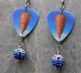 Styx Cyclorama Guitar Pick Earrings with Blue to White Ombre Pave Bead Dangles