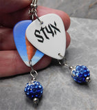 Styx Cyclorama Guitar Pick Earrings with Blue to White Ombre Pave Bead Dangles