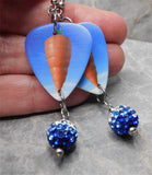 Styx Cyclorama Guitar Pick Earrings with Blue to White Ombre Pave Bead Dangles