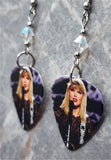 Taylor Swift at the Microphone Guitar Pick Earrings with Clear AB Swarovski Crystals