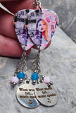 Taylor Swift Guitar Pick Earrings with Stainless Steel Text Charm and Swarovski Crystal Dangles