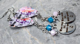 Taylor Swift Guitar Pick Earrings with Stainless Steel Text Charm and Swarovski Crystal Dangles