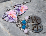 Taylor Swift Guitar Pick Earrings with Stainless Steel Text Charm and Swarovski Crystal Dangles