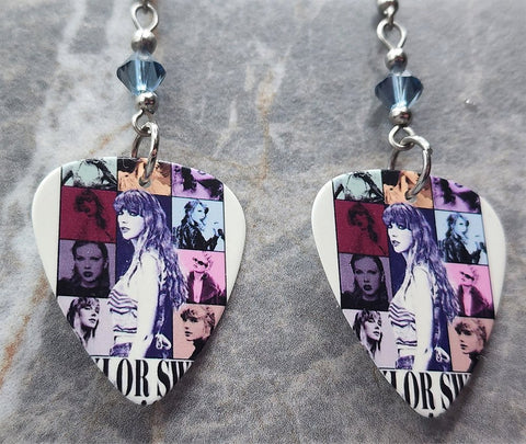 Taylor Swift The Eras Tour Guitar Pick Earrings with Denim Blue Swarovski Crystals