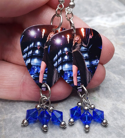 Taylor Swift Guitar Pick Earrings with Blue Swarovski Crystal Dangles