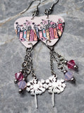 Taylor Swift Guitar Pick Earrings with Stainless Steel Flower Charms and Swarovski Crystal Dangles