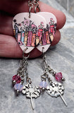 Taylor Swift Guitar Pick Earrings with Stainless Steel Flower Charms and Swarovski Crystal Dangles