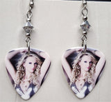 Taylor Swift Guitar Pick Earrings with Metallic Silver Swarovski Crystals