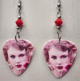 Taylor Swift Guitar Pick Earrings with Red Swarovski Crystals