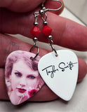 Taylor Swift Guitar Pick Earrings with Red Swarovski Crystals