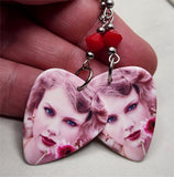 Taylor Swift Guitar Pick Earrings with Red Swarovski Crystals