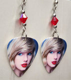 Taylor Swift Guitar Pick Earrings with Red AB Swarovski Crystals