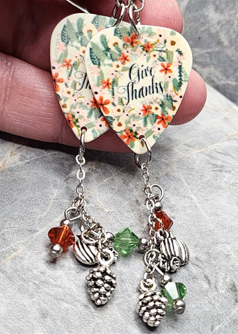 Give Thanks Autumnal Thanksgiving Guitar Pick Earrings with Charms Swarovski Crystal Dangles