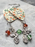 Give Thanks Autumnal Thanksgiving Guitar Pick Earrings with Charms Swarovski Crystal Dangles