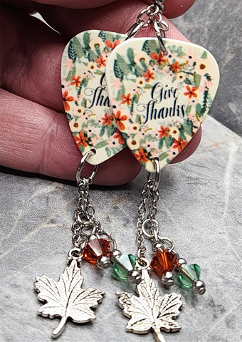 Give Thanks Autumnal Thanksgiving Guitar Pick Earrings with Charms Swarovski Crystal Dangles