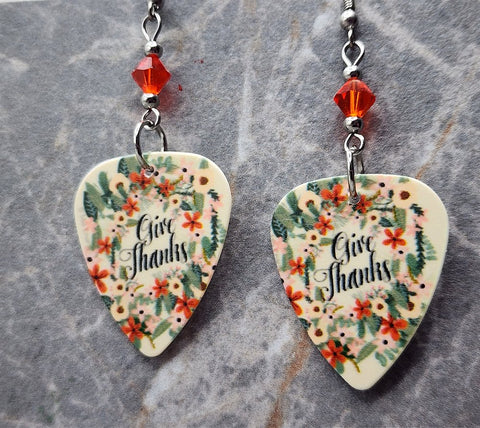 Give Thanks Autumnal Thanksgiving Guitar Pick Earrings with Orange Swarovski Crystals