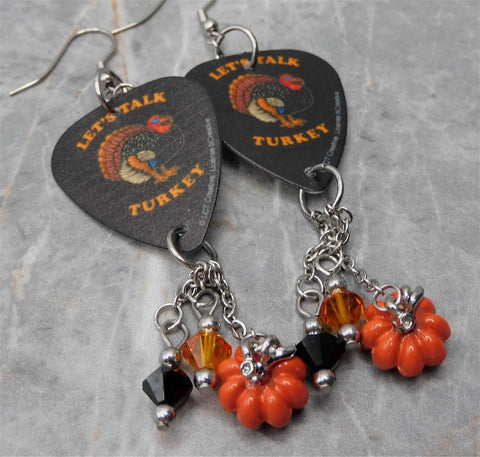 Let's Talk Turkey Guitar Pick Earrings with Pumpkin and Swarovski Crystal Dangles