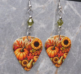 Autumnal Scene Guitar Pick Earrings with Khaki Swarovski Crystals