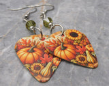 Autumnal Scene Guitar Pick Earrings with Khaki Swarovski Crystals