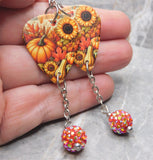 Autumnal Scene Guitar Pick Earrings with Hyacinth ABx2 Pave Bead Dangles