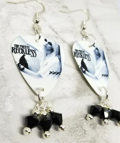 The Pretty Reckless Miss Nothing Guitar Pick Earrings with Black Swarovski Crystal Dangles