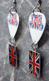 The Who Guitar Pick Earrings with British Flag Charm Dangles