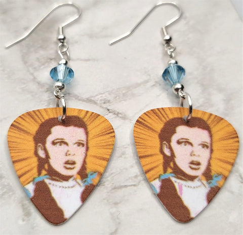 The Wizard of Oz Dorothy Gale Guitar Pick Earrings with Blue Swarovski Crystals