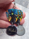 The Wizard of Oz Wicked Witch Guitar Pick Earrings with "Wicked" Stainless Steel Charms