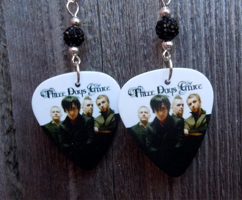 Three Days Grace Guitar Pick Earrings with Black Pave Beads