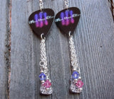 Three Days Grace Guitar Pick Earrings with Guitar Charm and Swarovski Crystal Dangles