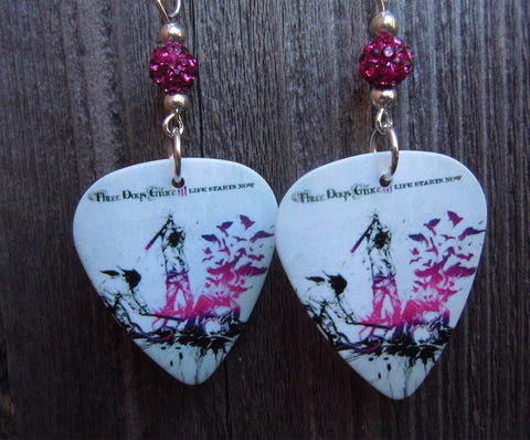 Three Days Grace Life Starts Now Guitar Pick Earrings with Fuchsia Pave Beads