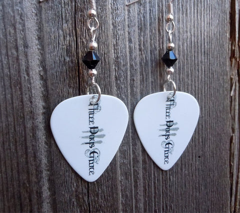 Three Days Grace White Guitar Pick Earrings with Black Swarovski Crystals