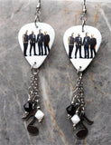 Three Days Grace Group Picture Guitar Pick Earrings with Charm and Swarovski Crystal Dangles